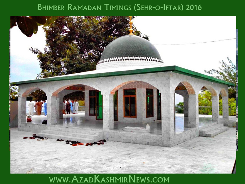 Bhimber Ramadan Timings (Sehr-o-Iftar) 2016